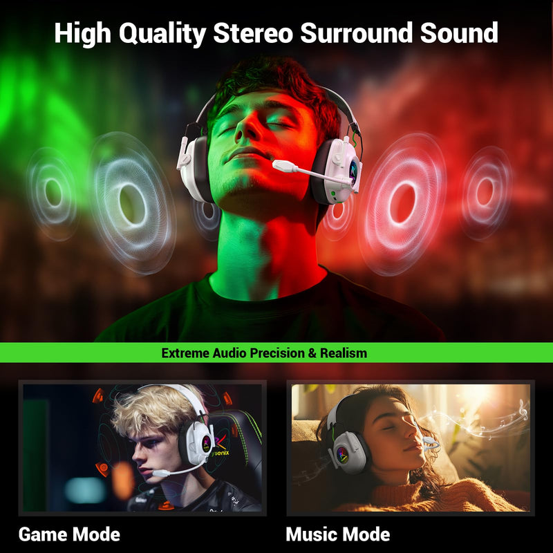 [AUSTRALIA] - Wireless Gaming Headset for Xbox Series X|S, Xbox One, PC, PS5, PS4, Mac, Switch, 2.4 GHz Wireless & Bluetooth 5.4 Gaming Headphones with Noise Canceling Microphone, 50Hr Battery, 50mm Drivers-White White 