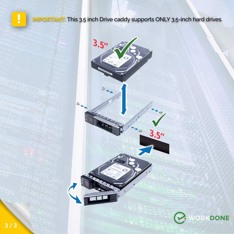 WORKDONE 4-Pack - 3.5 inch Hard Drive Caddy - Compatible for Dell PowerEdge Servers - with Detailed Installation Manual - Sled Front Sticker Labels - Screwdriver- Added Tray Screws