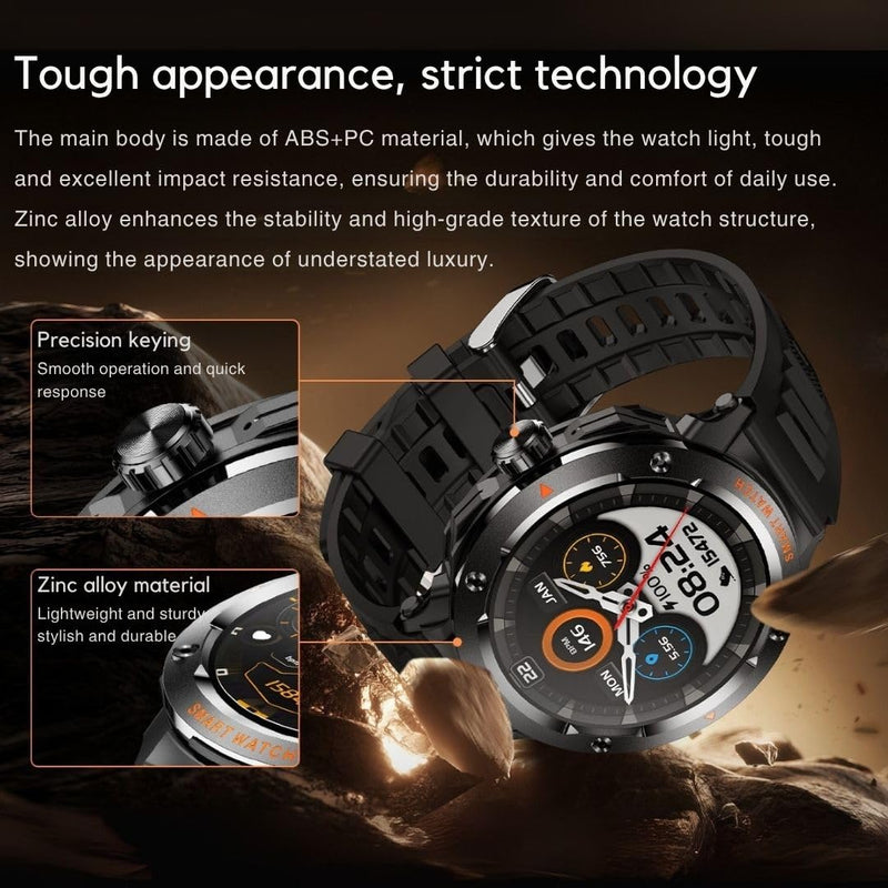 2-in-1 Smartwatch with Earbuds - Zinc Alloy Bezel, 1.46" Round Display, Bluetooth Call Function, Music Playback, NFC, Multiple Sports Modes, Fitness Tracking, Compatible with iPhone Android Smartphone