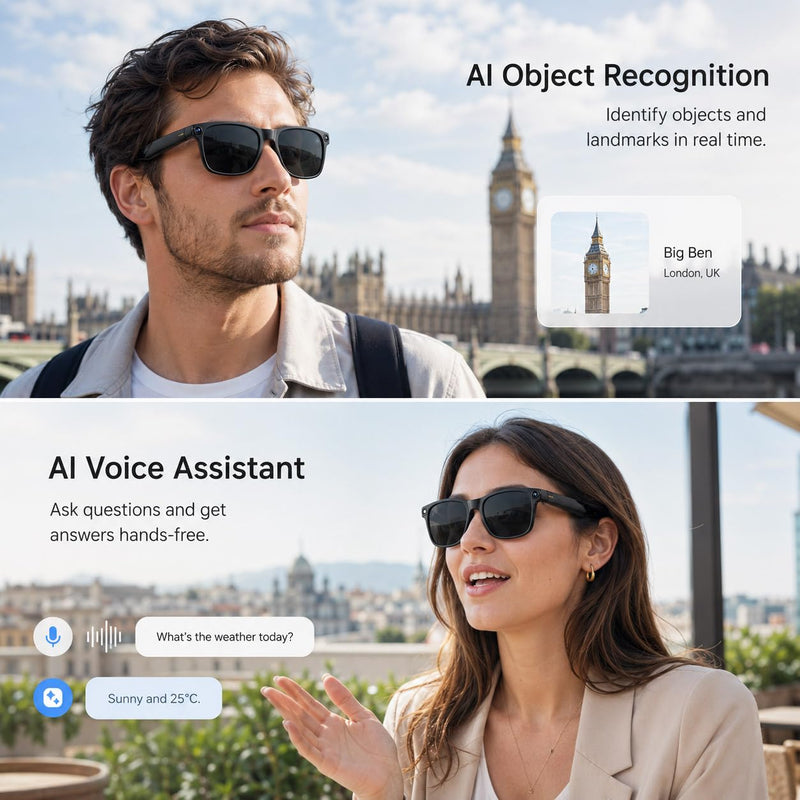4K Camera AI Smart Glasses for Men Women, Bluetooth Video Audio Sunglasses,Video&Photo Recording Glasses AI Assistant,Wearable Eyeglasses for Vlogging, Travel, Business