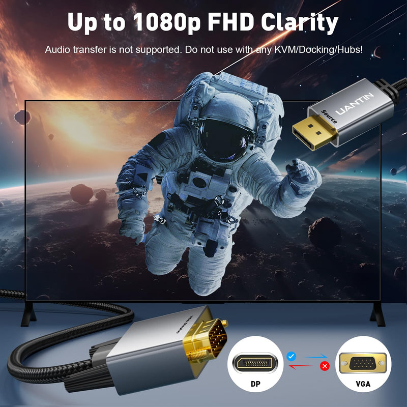 DisplayPort to VGA Cable Adapter 6FT |Aluminum Shell, Nylon Braided| Gold-Plated Plugs 1080P Display Port DP Source to VGA Monitor Cord (Male to Male) for PC,Graphics Card