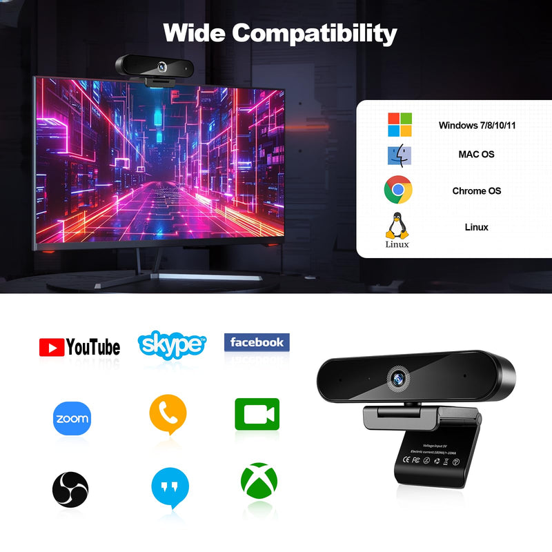 1080P Webcam with Microphone, 60FPS HD Web Camera with Privacy Cover and Tripod, Plug and Play, 80° Wide Angle USB Computer Webcam for, PC, Laptop, Mac, Zoom, Teams, Skype, Streaming M5