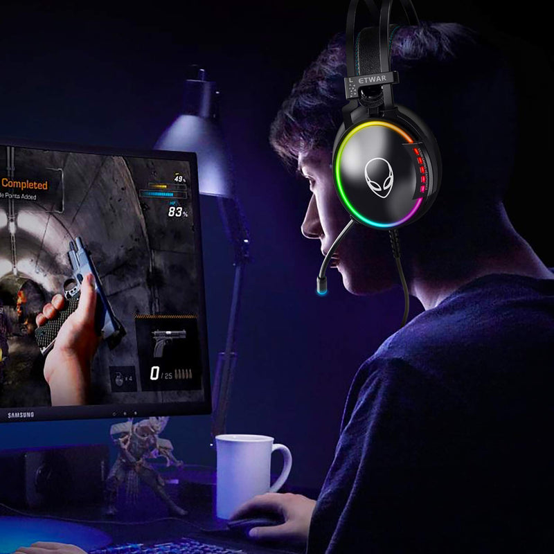 [AUSTRALIA] - ETWAR EG100 USB Wired Gaming Headset for PC, 7.1 Surround Sound,Computer Headphones with Microphone/Mic Noise Cancelling, Video Gaming, RGB Flowing Light - for PS4, PS5,Laptop 