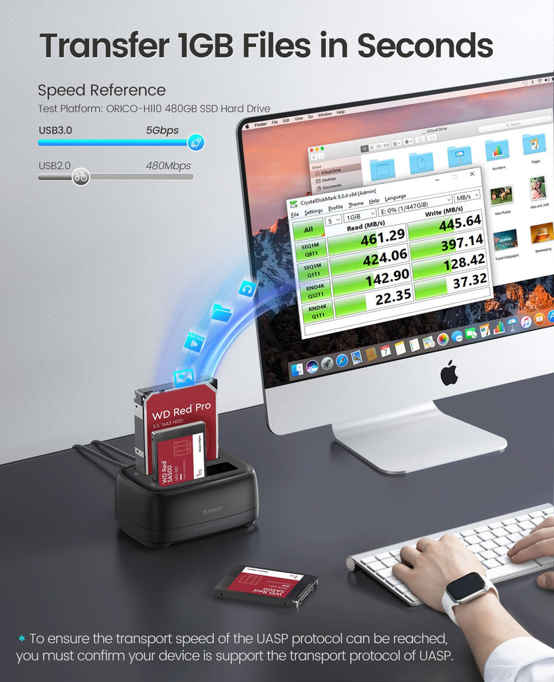 ORICO Dual Bay Hard Drive Docking Station Hard Drive Cloner | USB to SATA with Duplicator/Offline Clone Function External Hard Drive Dock for 2.5''/3.5'' HDD SSD Support UASP Plug&Play DD28U3-C
