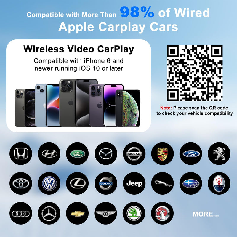 Wireless CarPlay Adapter, CarPlay Wireless Adapter Supports Netflix, YouTube, and Tiktok Stream Media Play, for OEM Wired CarPlay to Wireless Dongle, Fits for Cars from 2016 & iOS 10+ Phone