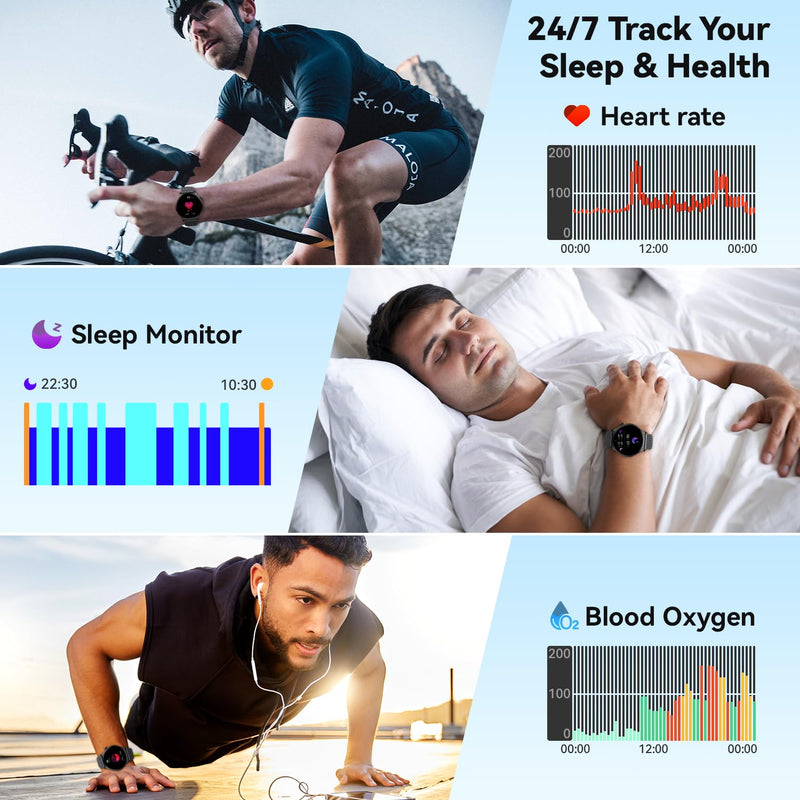 Smart Watch for Men Women Fitness Tracker: Smartwatch for Android Phones iPhone Compatible Samsung Bluetooth Call Answer/Make Watches for Men Heart Rate Sleep Monitor IP68 Waterproof 120+Sports Model Black-Gray
