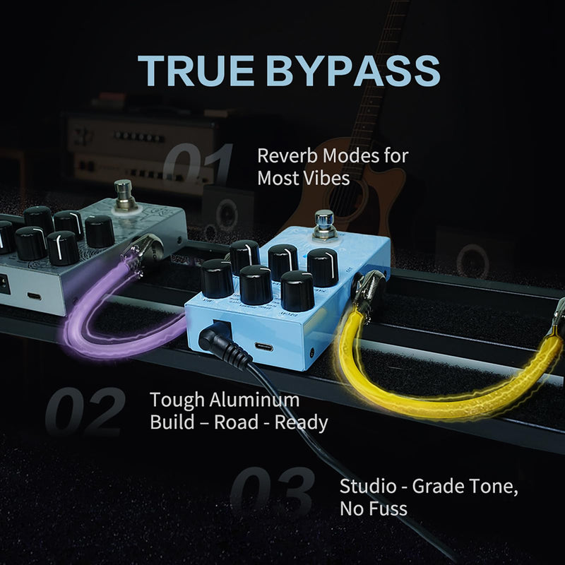 EROK Reverb Pedal – 9 Reverb Effects (Room, Hall, Plate, Spring, Shimmer, Cloud, Bloom, Swell, LoFi) for Electric Guitar, Bass & Piano
