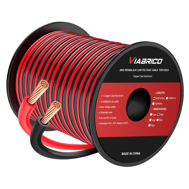 0.75 mm² 18 AWG Electric Wire Hook-up Cable Total 60 Metres [30 Metres Black and 30 Metres Red], Copper-Coated Aluminium Copper Cable, 12 V/24 V DC Cable 18AWG(0,75 mm²/30M)-PVC