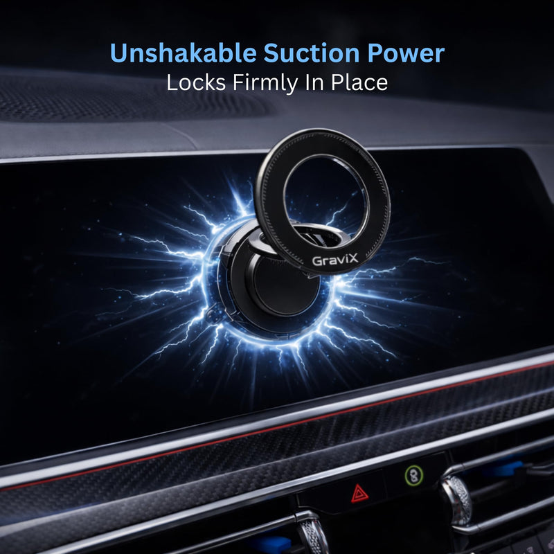 GraviX Magnetic Car Phone Holder for MagSafe, Powerful Magnet, Strong Suction, Anti-Vibration ARM, 360° Adjustable Dashboard & Windshield Car Mount