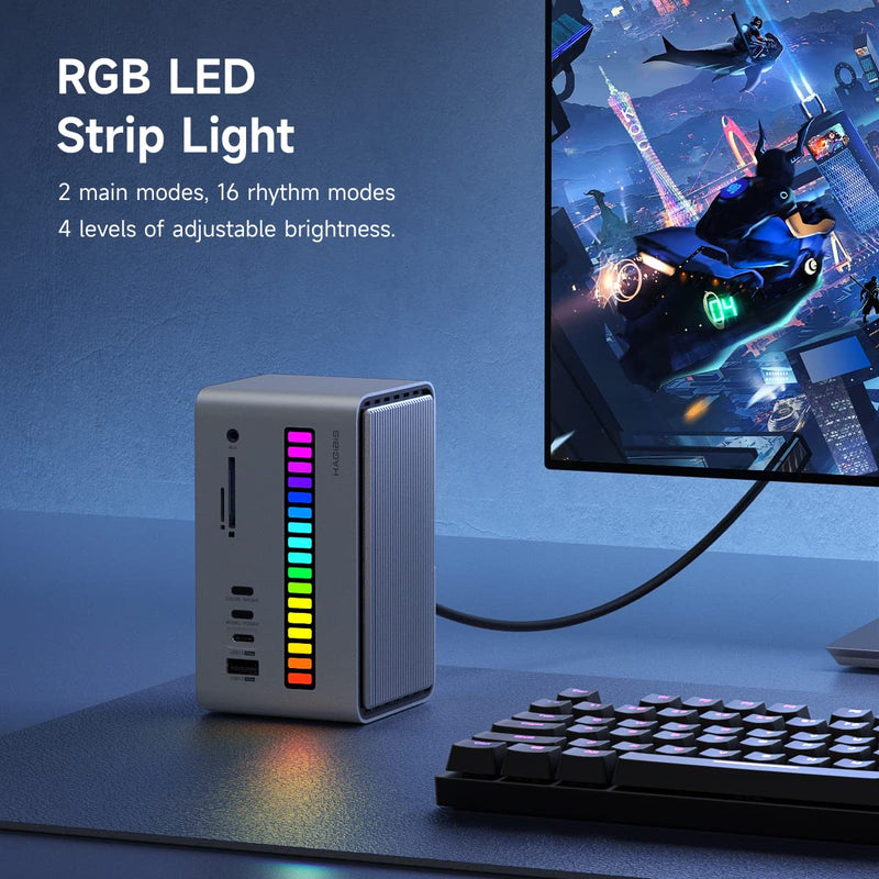 Hagibis USB C Docking Station with M.2 NVMe/SATA SSD Enclosure Adapter, LED Strip Light USB 3.2 Gen 2 (10 Gbps) to PCI-E M-Key/(B+M) Key Support UASP for NVMe/SATA SSDs for MacBook Pro