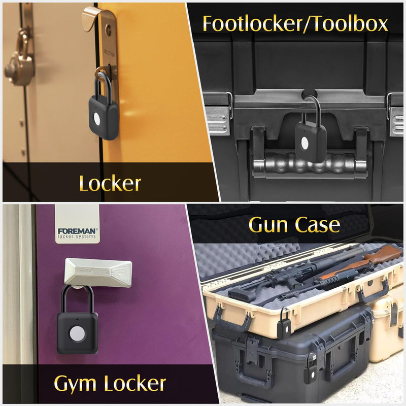Pothunder Fingerprint Padlock, Smart Padlock, Locker Lock, Combination Lock, Fingerprint Lock with APP Unlock, USB Rechargeable, Suitable for Gym Locker, Door, Locker(Black) Black