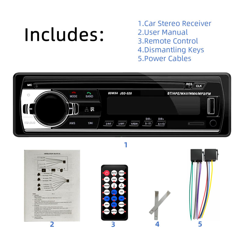 [AUSTRALIA] - JSD-520 Car Stereo Audio Single Din Bluetooth Handsfree FM Radio Receiver USB Charging/MP3/AUX/TF, No CD Player 
