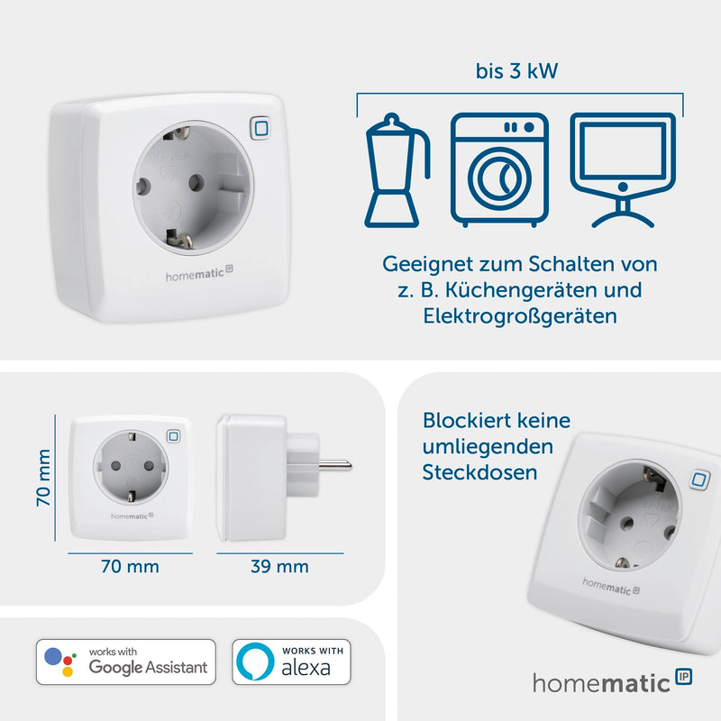 Homematic IP Smart Home Switch Socket, Digital Adapter Plug Controls Lights or Electrical Devices via the App, Alexa & Google Assistant, Energy Saving, 157338A0 Switch only