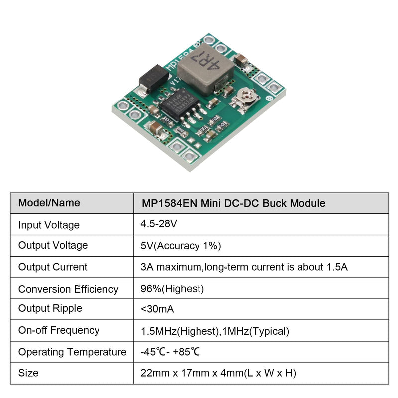 Pack of 10 Mini Step Down Converter Module, QIQIAZI DC-DC Buck Converter MP1584EN 4.5-28V to 0.8-20V DC-DC Converter Module, 24V to 12V 9V 5V 3V Step Down Adjustable Converter