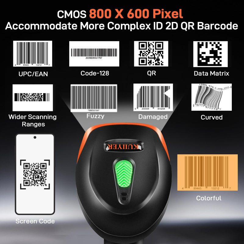 [AUSTRALIA] - KUIIYER Bluetooth Barcode Scanner, Wireless 2D QR 1D Bar Code Scanners Handheld Barcode Reader with Updated 800 X 600 Pixel CMOS, Plug & Play for iPhone, Android, iPad, Tablet, PC Computers & POS 