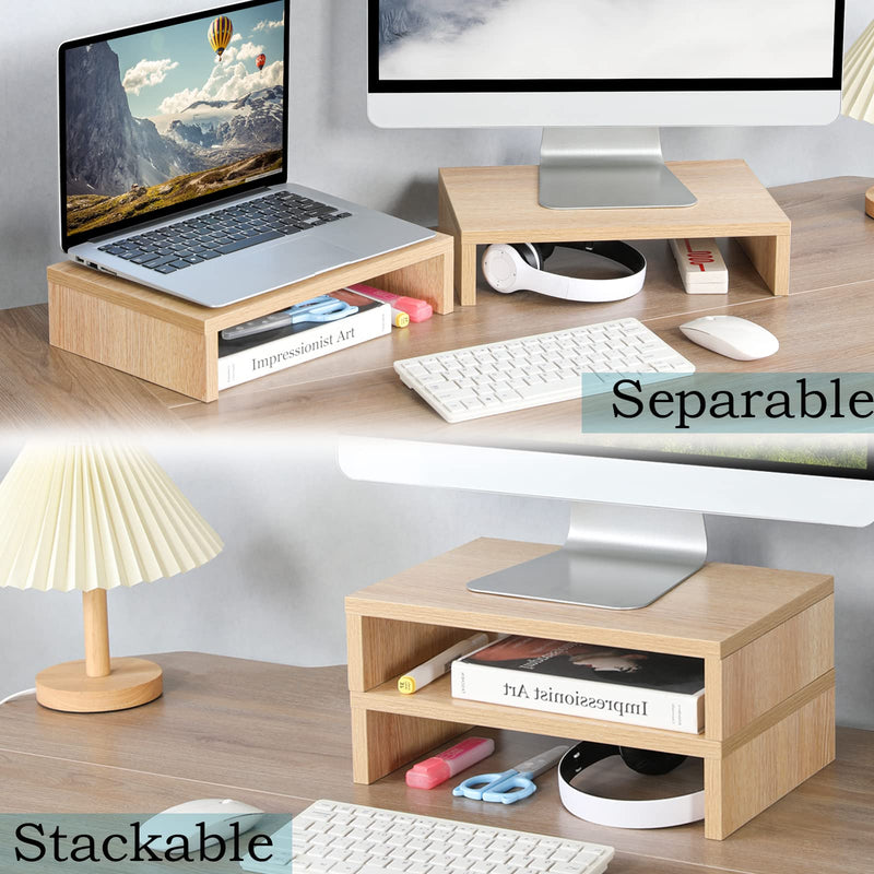 TEAMIX 2 Pack Maple Monitor Stand Riser and 1 Pack 20 inch Maple Monitor Stand Riser for Computer Desk Home Office Organization.