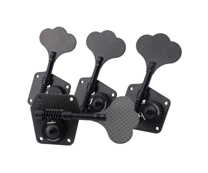Guyker Carbon Fiber Bass Tuners (4 for Right) - 1:28 Ratio Gear Open Frame Machine Head Tuning Key Pegs Replacement for Electric Jazz Guitar Bass or Precision Instruments, Black 4 for Right