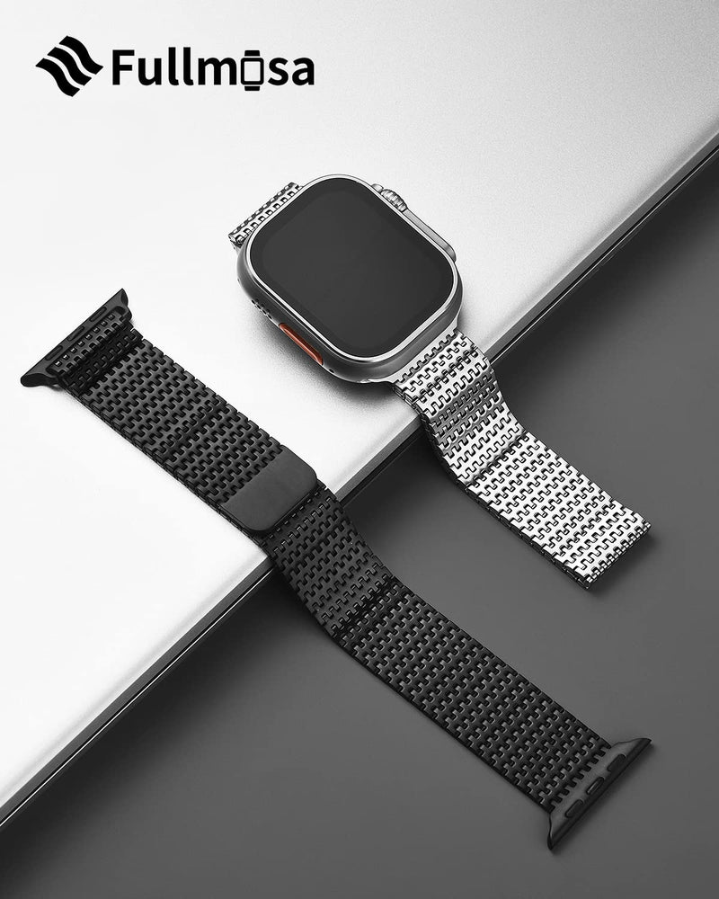 Fullmosa Compatible Mesh Apple Watch Band 38mm/40mm/41mm Silver with Case & Compatible No Tool Metal Apple Watch Band 38mm/40mm/41mm with Case,Silver