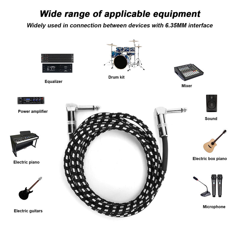 Guitar Cable - 6.35MM Male Head Audio Guitar Cable 10ft Electric Guitar Amplifier Cord - Right Angle to Right Angle 1/4 Inch Instrument Cable Guitar Amp Cable(Black-White)