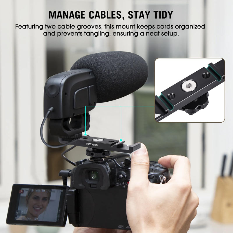 [AUSTRALIA] - Dual Cold Shoe Extension Bar Mount, Aluminum Dual Hot Shoe Mount Bracket with 1/4" Thread & Cable Slot, Cold Shoe Bracket for DSLR Camera LED Video Light Microphone Monitor (62034) 