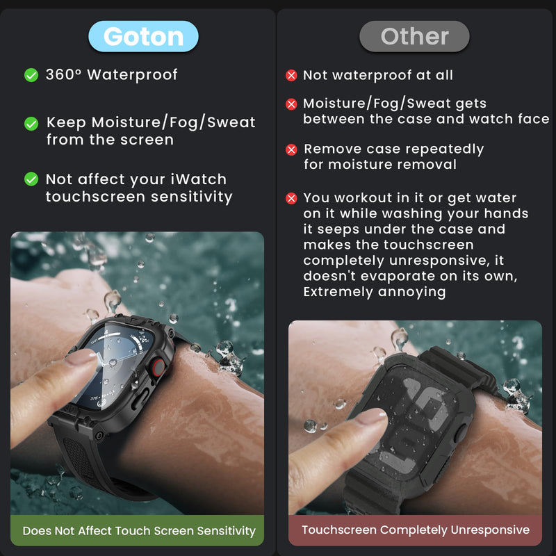 Goton 3 in 1 Waterproof Case and Band with Tempered Glass Screen Protector for Apple Watch Series 9 8 7 6 5 4 SE Ultra 44mm 40mm 45mm 41mm 49mm, Bumper Cover for iWatch Accessories, 40mm