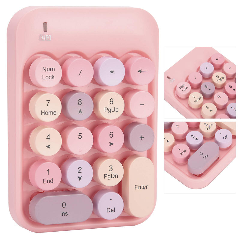 Wireless Numeric Keypad, Mini Digital Numpad 18 Keys Ergonomic Number Pad Keyboard with 2.4G USB Receiver & Chocolate Keycap for Laptop/PC/Desktop(Pink)