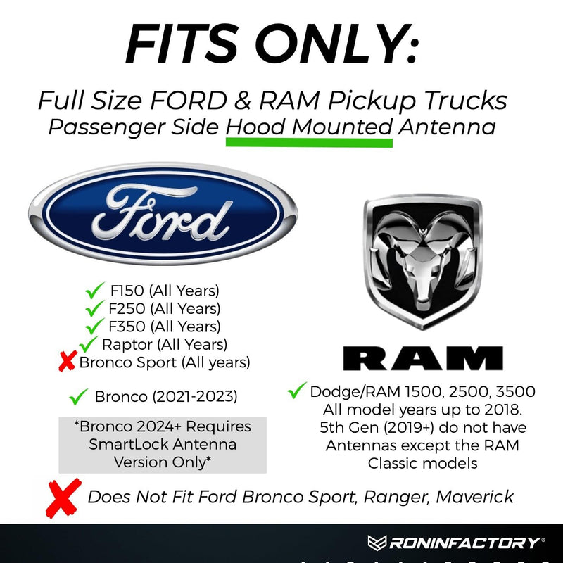 [AUSTRALIA] - Ronin Factory 50 Cal Bullet Antenna - Ford F150 F250 F350 Super Duty Raptor (Bronco 21-23) Truck Accessory - RAM 1500 Short Antenna Replacement Ford TuffLock Bullet Antenna - Standard 