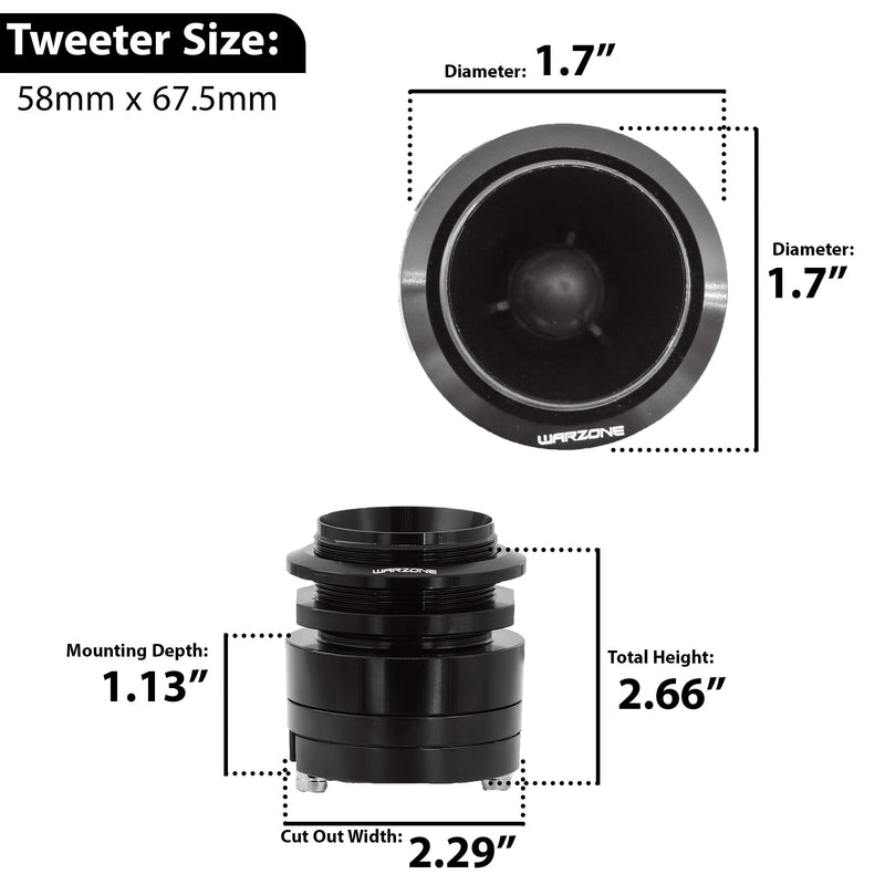 Warzone WZ45TW 1.7-Inch Super Tweeter Speaker, 4 Ohm, 1500W Max Power, 106dB Sensitivity, Titanium Diaphragm, CCAW Voice Coil for Pro Car Audio
