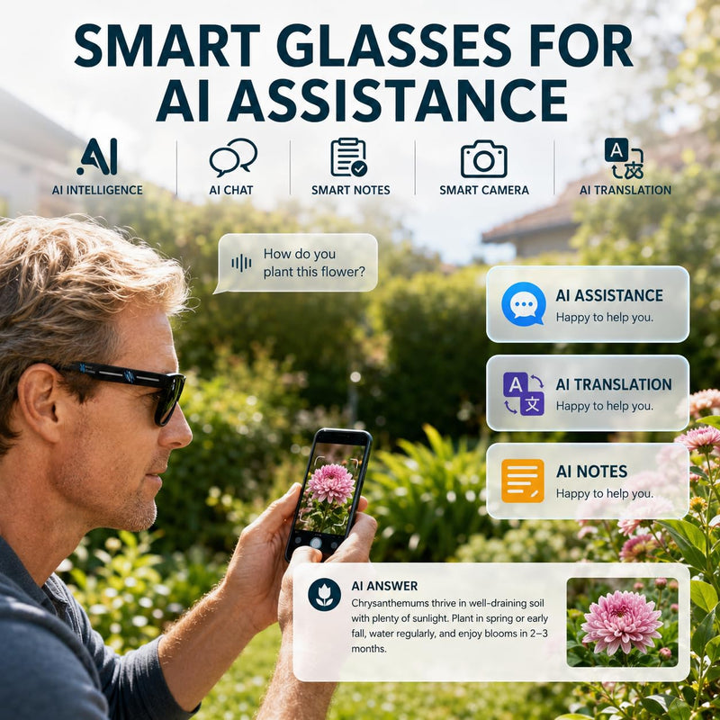 AI Smart Glasses with Camera, 2K Video, Translation, Object Recognize