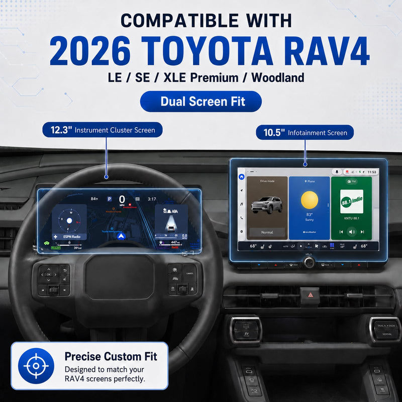 2PCS Screen Protector for 2026 Toyota RAV4 10.5/12.3-Inch | Fit for LE/SE/XLE Premium/Woodland, HD Tempered Glass, Smooth Touch Response, Interior Accessories 10.5'' navigation+12.3'' dashboard