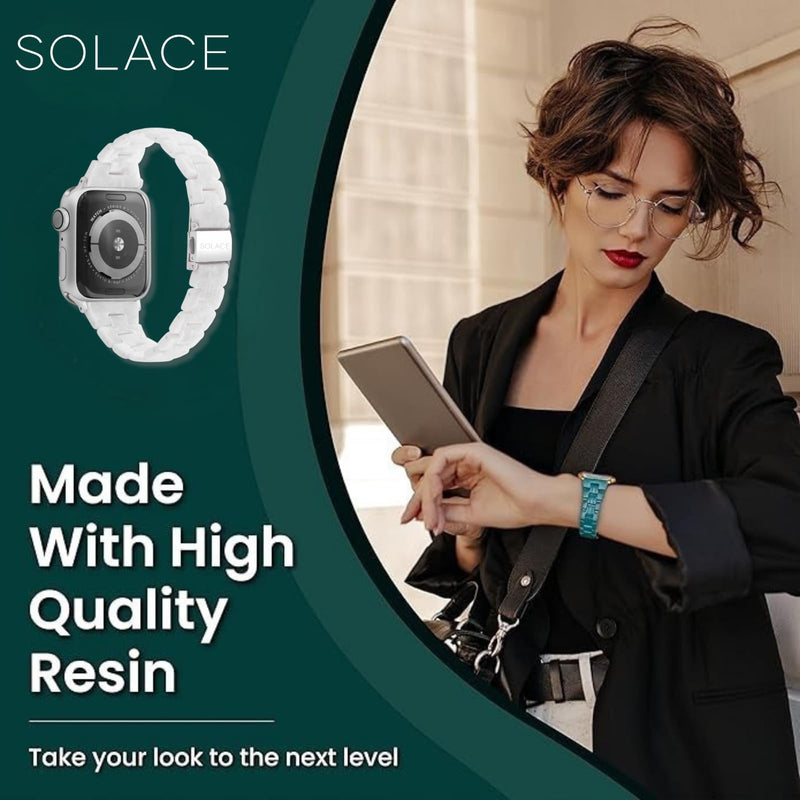 Solace Bands Slim Matte Resin Watch Band - Universal Fit for Apple Watch Bands for Women and Men, iWatch Bands for 38mm 40mm 41mm 42mm 44mm 45mm 49mm Ultra, SE and Series 11 10 9 8 7 6 5 4 3 2 1 Powderflower/Rose gold metal 38/40/41/42/44/45 mm