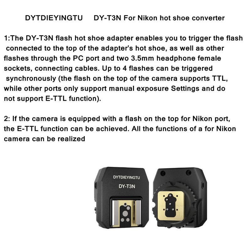 [AUSTRALIA] - DY-T3N for Nikon Camera Flash hot Shoe Converter Adapter, Small Flash Godox iT30 im20/30, Height-Increasing Multi-Flash Trigger, Extended Body Universal Accessory (DY-T3N N01) DY-T3N N01 
