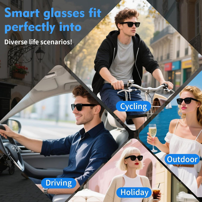 AI Smart Glasses Camera 8MP 1080P Recording Translation Open-Ear Bluetooth | 8MP Camera records 1080P POV video hands-free. Capture travel, vlogs & daily life from your first-person view.