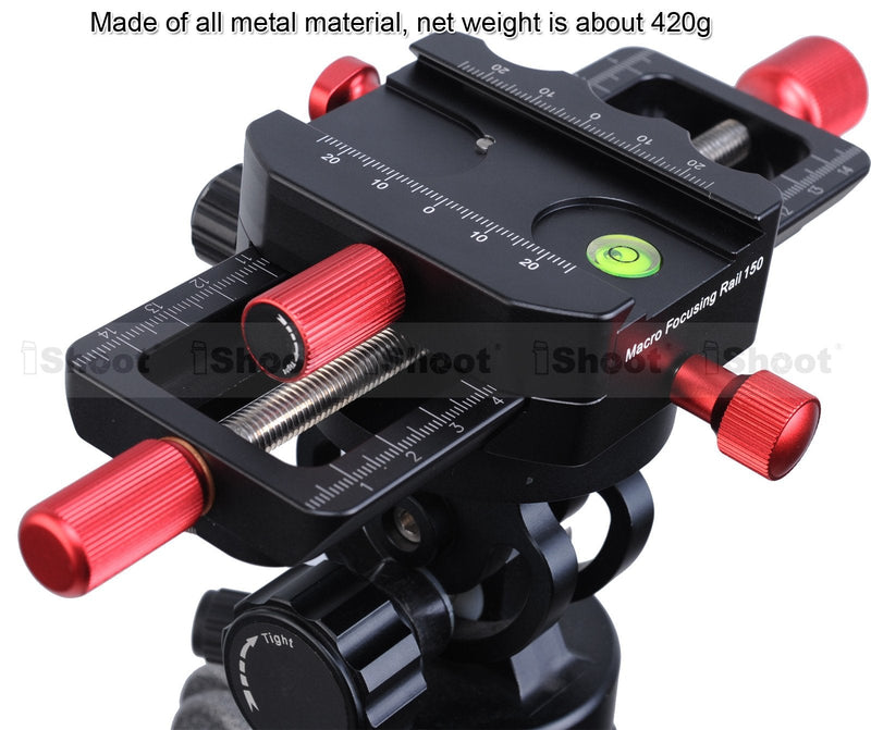 Universal 150mm Macro Focusing Rail Slider Close-up Shooting Head Camera Support Bracket Holder with Arca-Swiss Fit Clamp and Quick Release Plate in Bottom for Tripod Ballhead