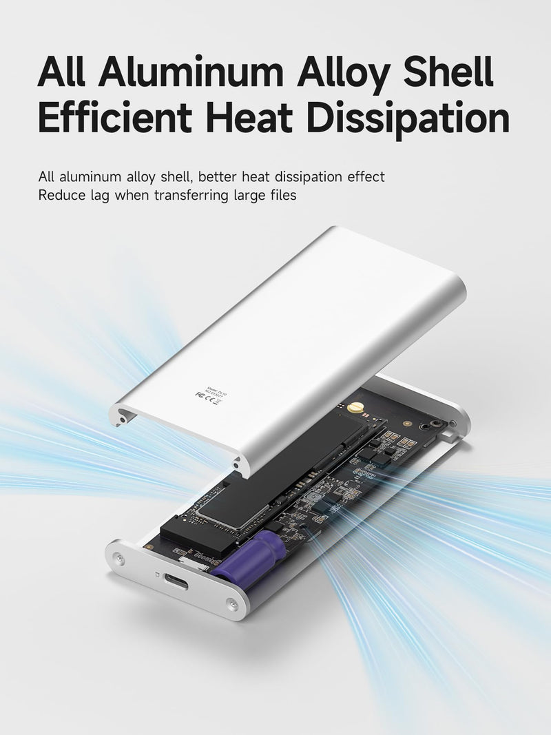 Hagibis SSD Enclosure, E-Ink Display Aluminum 10Gbps M.2 NVMe SSD Case, Ink Screen Super Capacitor USB 3.2 Gen 2 to PCI-E NVMe M and B&M Keys External SSD Enclosure for 2230/2242/2260/2280 SSDs 9210CN