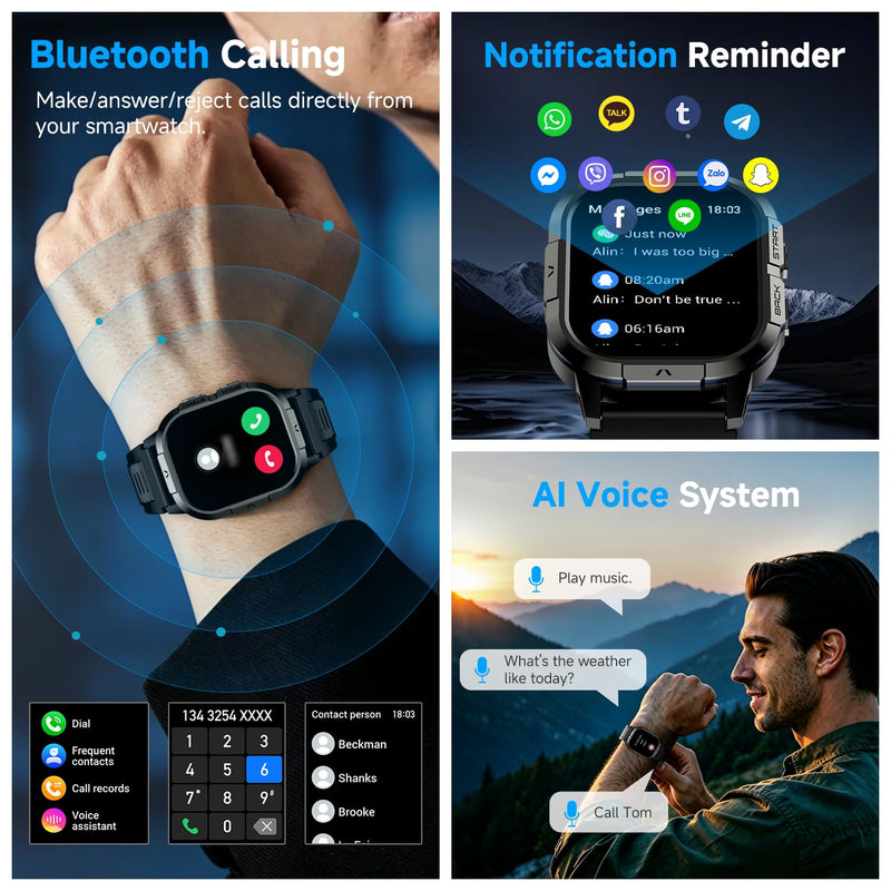 Smart Watch for Men Fitness Tracker: Make Answer Call Military Smart Watches for Men Digital Watches Waterproof Running Step Smartwatch Android Phones iPhone Samsung Compatible SpO2 Heart Rate Monitor Black