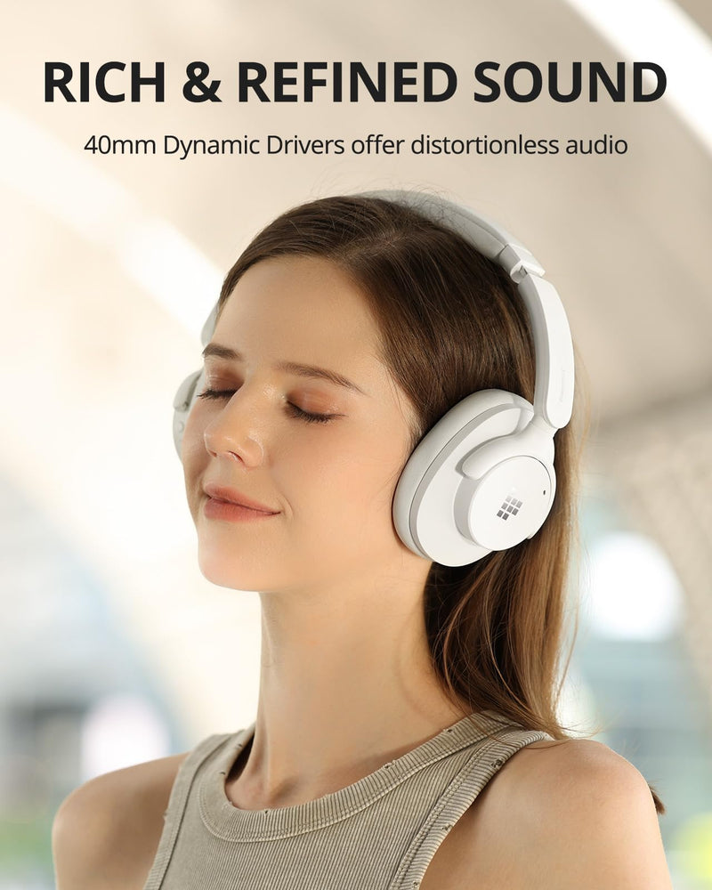 Tronsmart Q20S Hybrid Active Noise Cancelling Headphones, Wireless Over Ear Headphones with Mic, Hi-Res Audio, 60H Playtime, Deep Bass Custom EQ via App, Comfort Fit, for Travel Home Office White Style 2