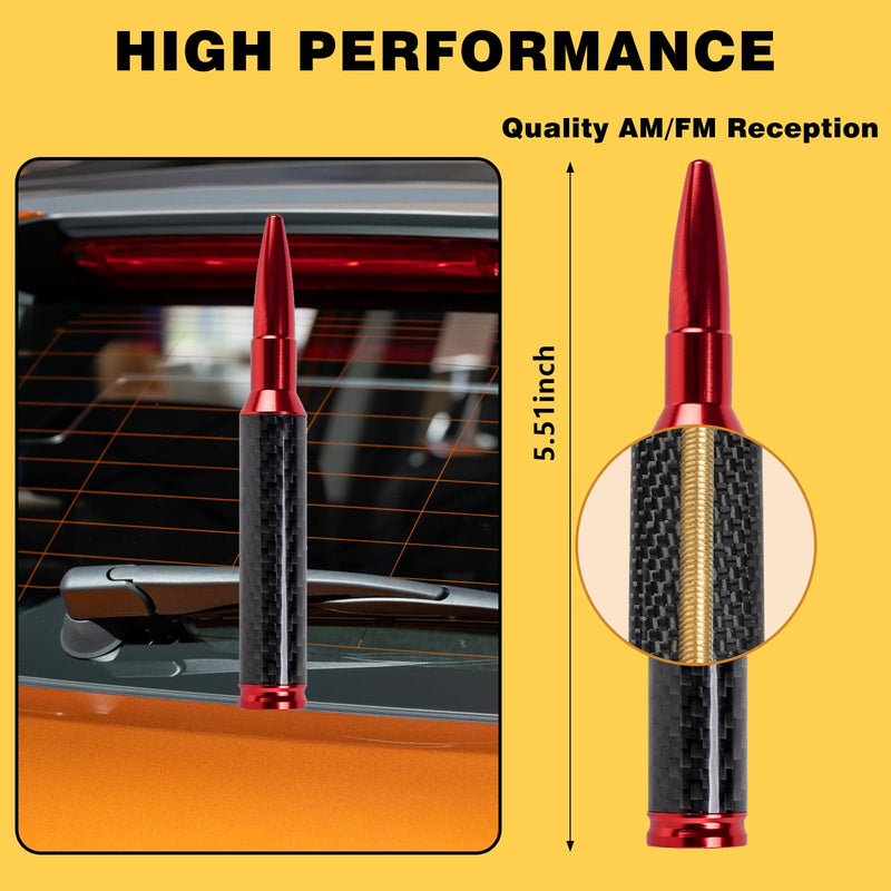 Carbon Fiber Truck Antenna for Chevy Silverado 1500 2500 3500 & GMC Sierra 1999-2025 2026,Chevy Silverado Antenna Truck Accessories,Short Car Video Antennas (5.5''-Red Carbon Fiber 50 Cal Bullet) Red 5.5 inch