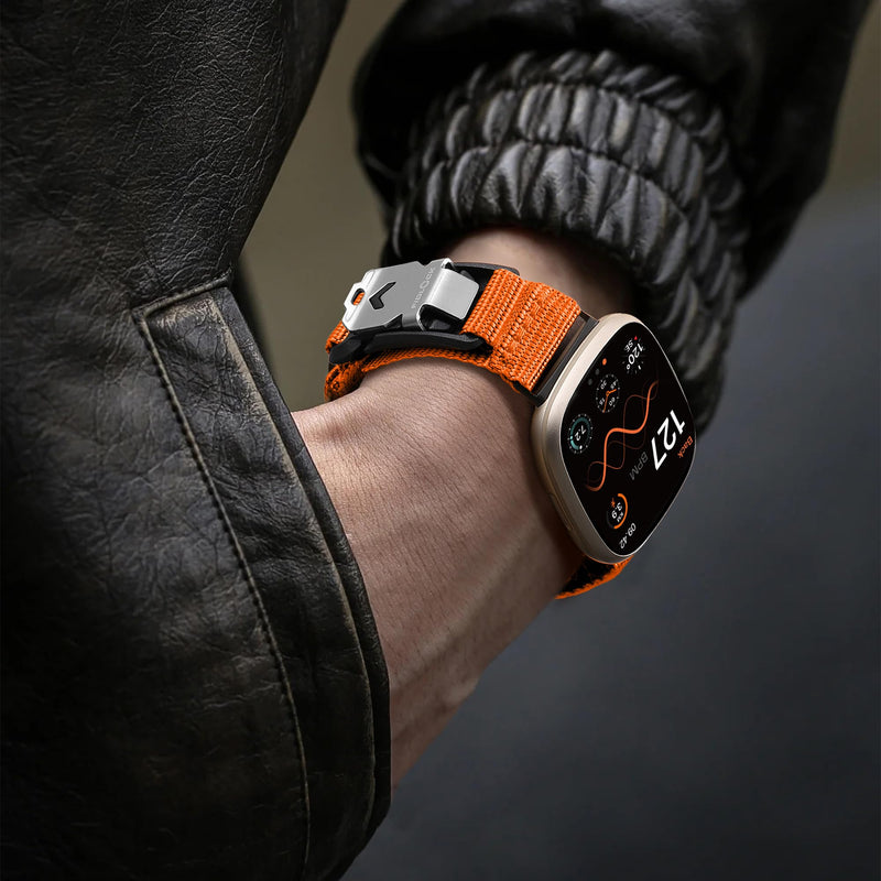 Bandletic Fidlock Magnetic Band Compatible with Versa 4/3 & Sense 2/Sense | Fidlock Magnetic V-Buckle Snaps On/Off in One Second, For Cycling, Hiking, Camping & Running, Men Women Orange Medium