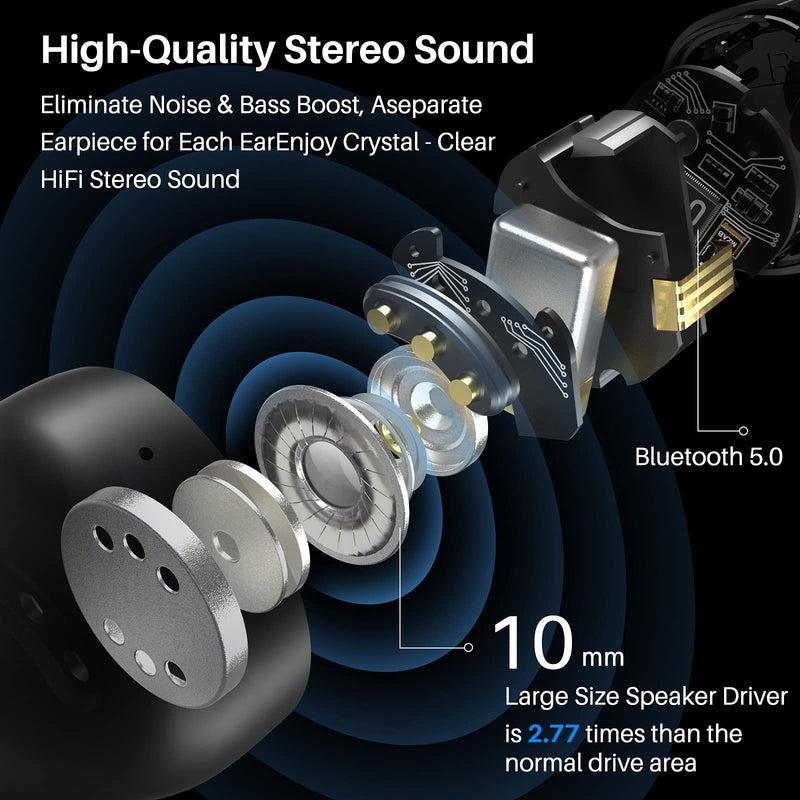 TOZO T12 Pro Wireless Earbuds with Qualcomm QCC3040, aptX Stereo Sound | 4 Mics CVC 8.0 Call Noise Cancelling Ear Buds, 2500mAh Wireless Charging Case, IPX8 Waterproof, 10mm Drivers, Premium Audio Black
