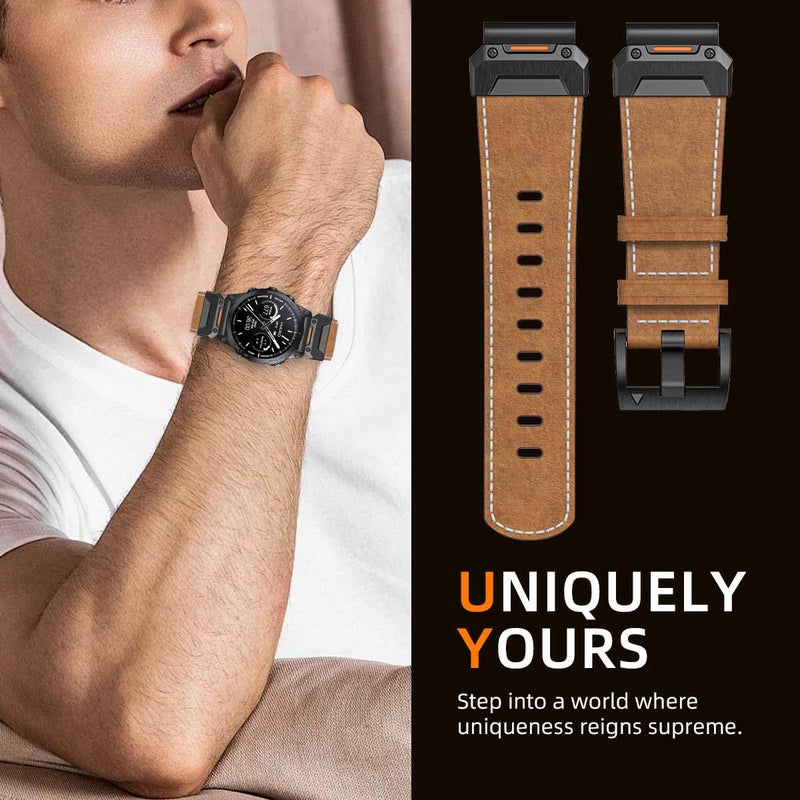 26mm Leather Bands Designed for Garmin Fenix 8 51mm/Fenix 6X/Fenix 7X/Fenix 5X Plus/Fenix 6X Pro/Fenix 3/Fenix 3 HR/Tactix Delta,Quickfit 26 Watch Nylon Bands