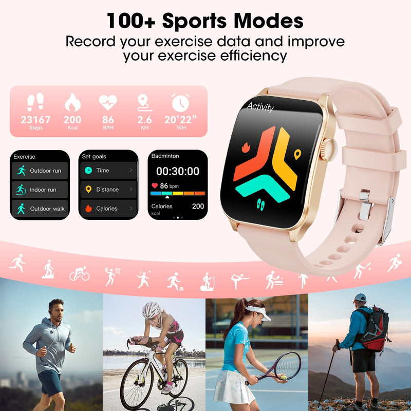 Curve Smart Watch for Men Women, 1.91" Smartwatches with 120+ Sport Modes, Fitness Tracker with Bluetooth Call, Heart Rate, Waterproof Activity Tracker Smartwatch for iOS Android Phones Pink