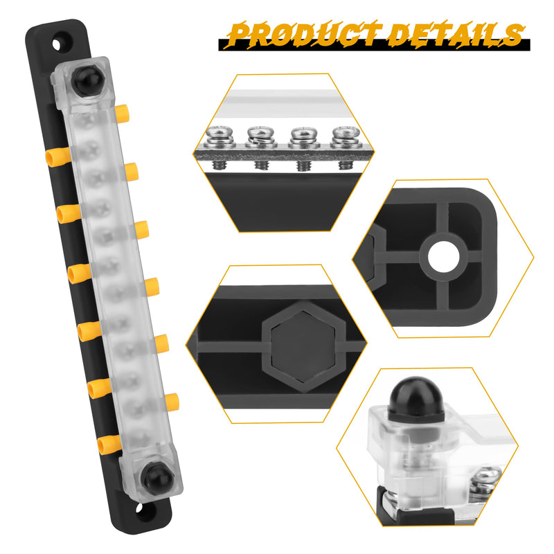 QIMEI-SHOP Bus Bar 12V-48V DC Busbars Distribution Block Busbar 150A Power Distribution Block with 12 x M4 Terminal Bolts for Car Truck Yacht Boat Black M4 Black