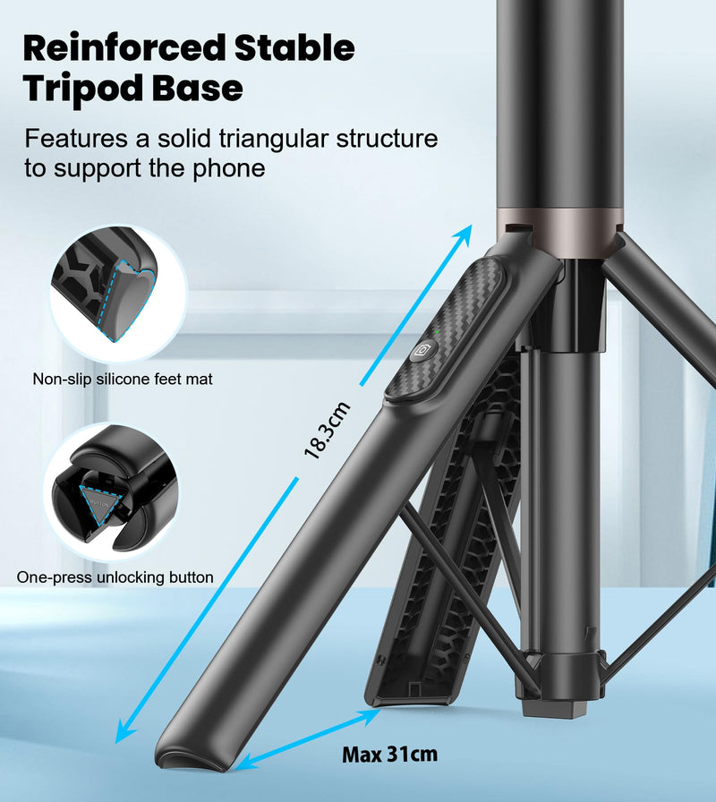 TONEOF Upgraded 60" Selfie Stick Tripod,All-in-1 Extendable Cell Phone Tripod Stand with Integrated Remote,360° Rotate Lightweight & Portable Tripod for 4-7 Inch iPhone Android/Video Recording/Travel