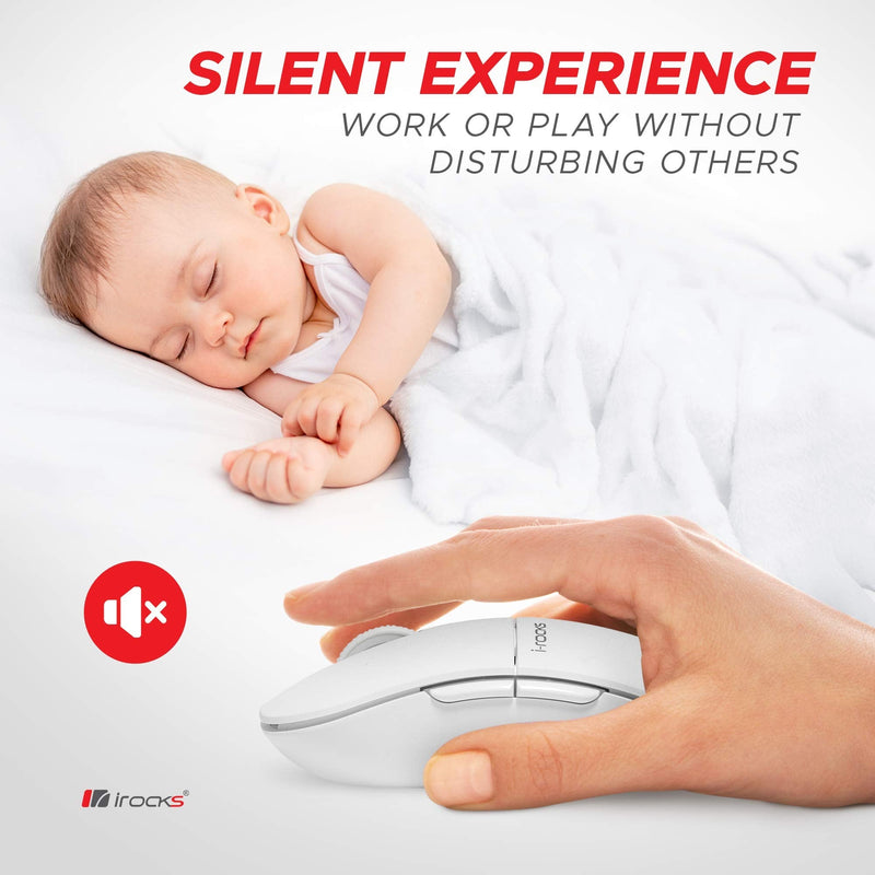 i-Rocks M23R 2.4G Wireless Silent Slim Mouse, Optical Mice with USB Nano Receiver, Adjustable DPI Levels for PC, Notebook, Computer, Laptop, Desktop, Ergonomic Design - White