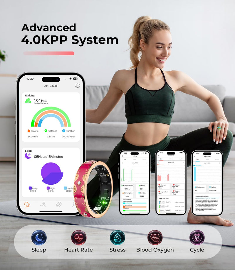 7 Gen Diamond Smart Ring 【Industry Rank 1-0 Measurement Error】 2026 Smart Ring for Women - Advanced Health Tracker for Wellness and Activity Tracking, Red 10# 10#