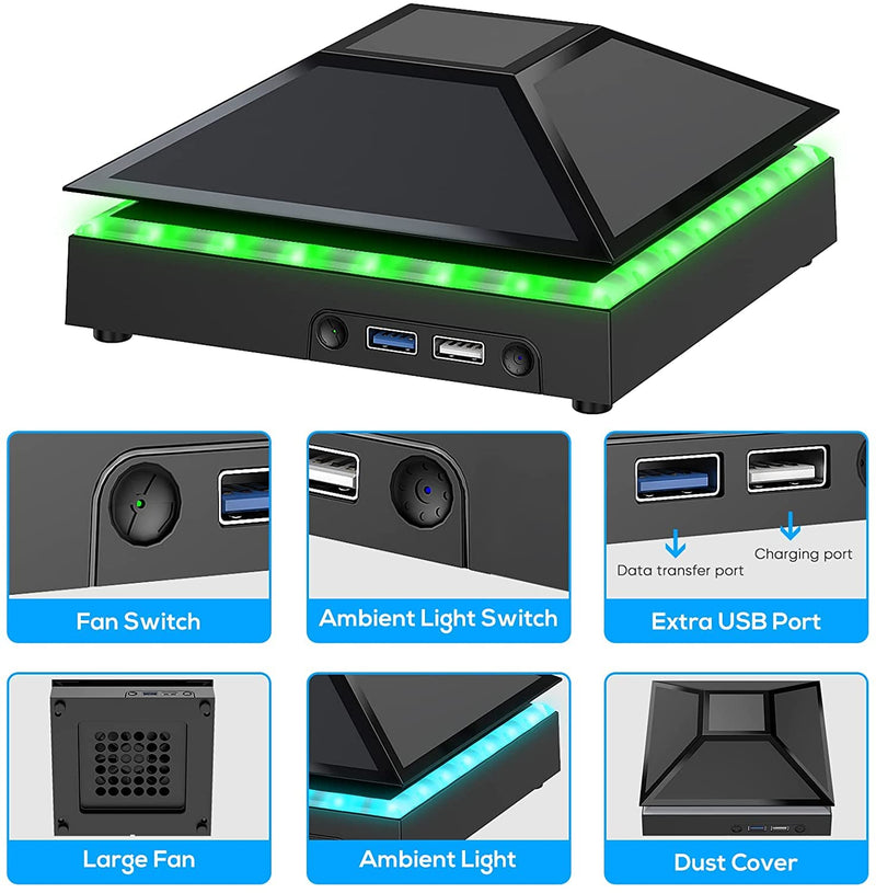 Cooling Fan for Xbox Series X Silent Absorb Fan Cooler with 2 USB Port and Xbox Series X Dust Cover Turbo Temperature Control Fan External Cooling System