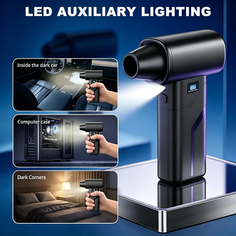 2-in-1 Vacuum and Blower, 110,000 RPM Compressed Air Duster, 160g Powerful Jet Dry Blower, Smart LED Display & Magnetic Nozzles, Cordless Air Duster for PC Cleaning Kit, Keyboard, Car Detailing