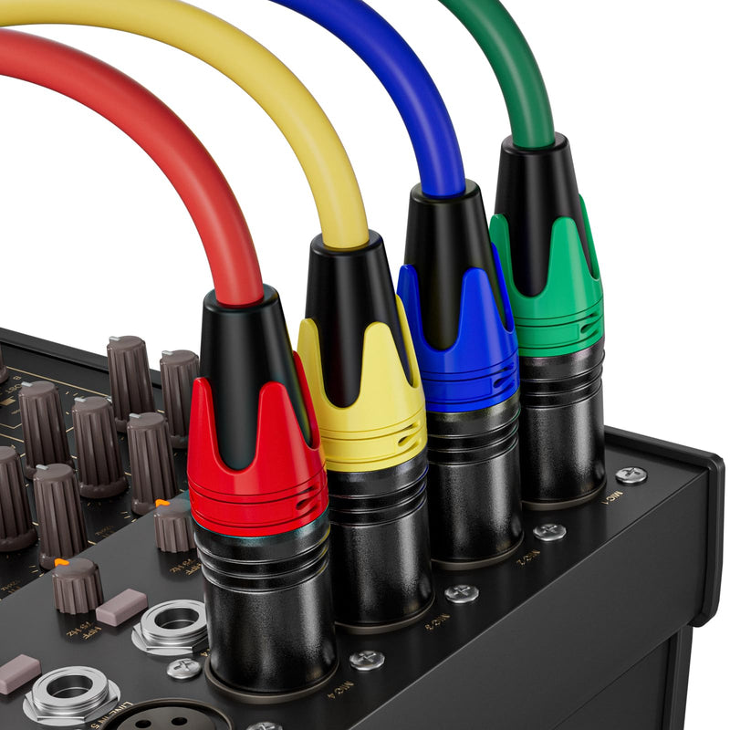 [AUSTRALIA] - XLR Cable 10ft 4 Packs - Premium Balanced Microphone Cable with 3-Pin XLR Male to Female Mic Speaker Cable, 4 Colors (Red, Yellow, Green, Blue), Pure Copper and Plated Conductors 10 FT, 4Packs Colors: Red, Yellow, Green, Blue 