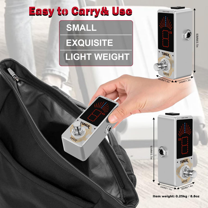Tuner Pedal,Chromatic Guitar Tuner Pedal Fast and Accuate Tuner for High Precision ± 1 Cent with Pitch Indicator for Electric Guitar and Bass True Bypass White Tuner